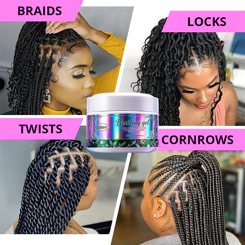 Private Label 250g Hair Braiding Gel Super Strong Holding Anti-Itch Moisturizing Twist Braid Style for African Hair,oalen cosmetics