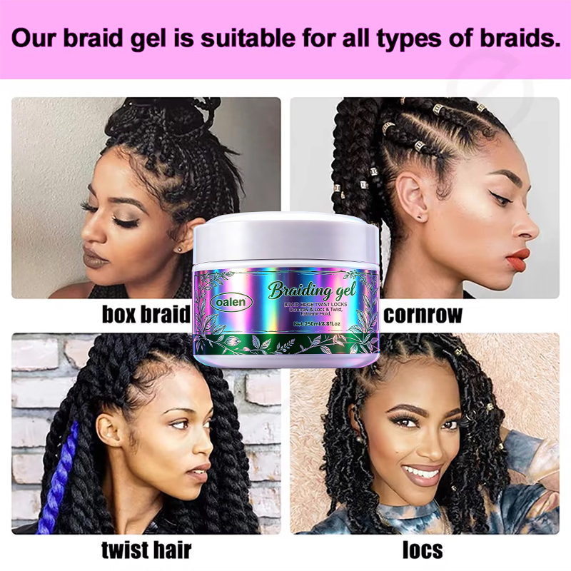 Private Label 250g Hair Braiding Gel Super Strong Holding Anti-Itch Moisturizing Twist Braid Style for African Hair,oalen cosmetics