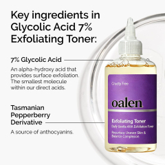 Oalen Private Label Daily Exfoliating Facial Toner Gentle Brightening Formula Refines Rough Skin for Uniform Skin Tone,MY SHOP