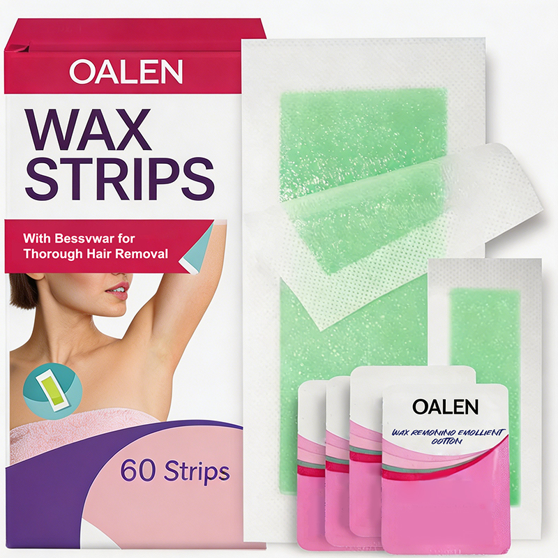 Oalen Private Label Full Body Waxing Kit 60pcs Wax Strips Facial Body Hair Removal Strips with 4 Pieces Soothing Calming,MY SHOP