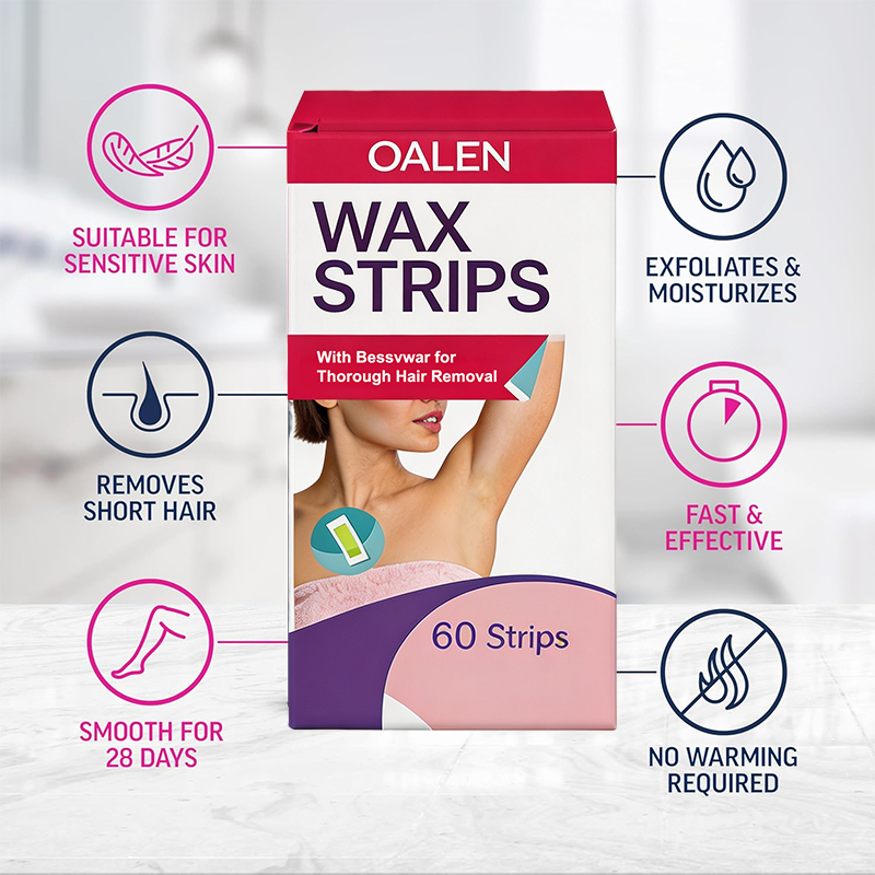 Oalen Private Label 60 Pcs Wax Strips Hair Removal Kit 40 Body 20 Facial Wax Strips for Face Eyebrow Arms Legs,MY SHOP