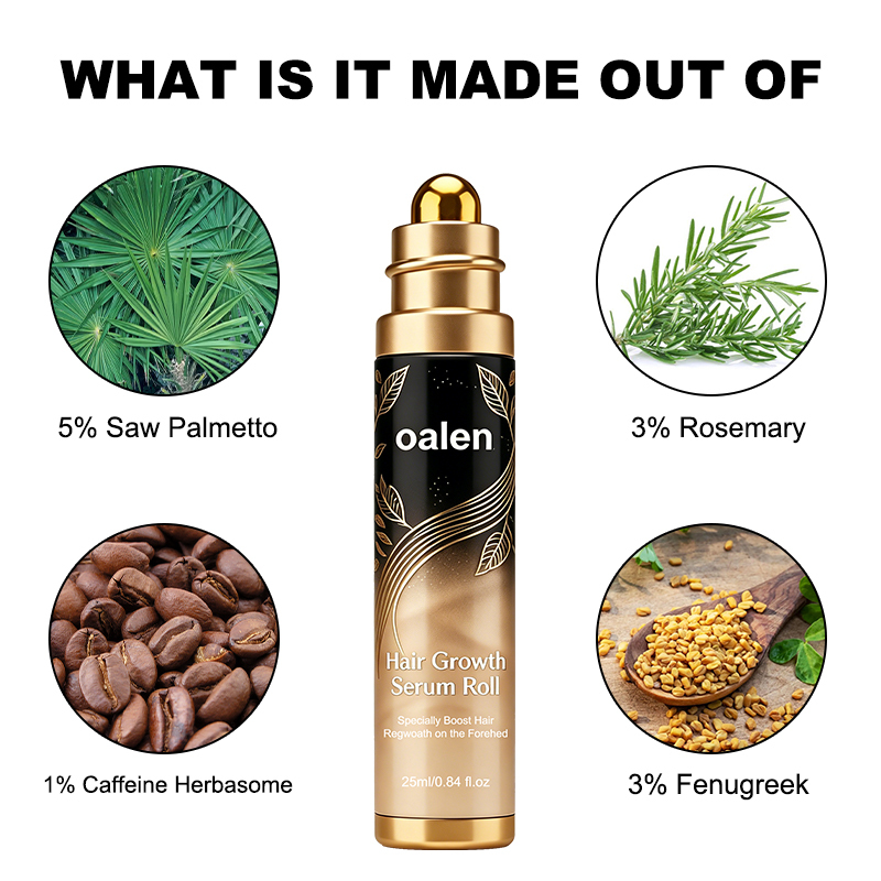 Oalen Hair Growth Serum Roll On, Forehead Hair Regrowth Roller Serum, Anti Hair Loss Scalp Treatment Oil, Nourish Thinning Hair Boost Baby Hair Growth for Men Women 25ml,MY SHOP