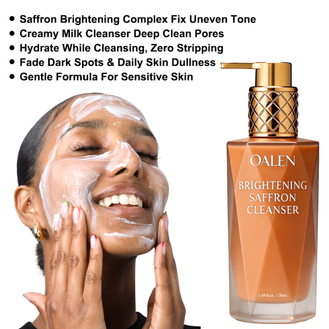 Oalen Private Label Brightening Saffron Milk Facial Cleanser Deep Pore Clean Gentle Hydrating Face Wash Fade Dark Spots Balance Uneven Skin Tone For Sensitive Skin,MY SHOP