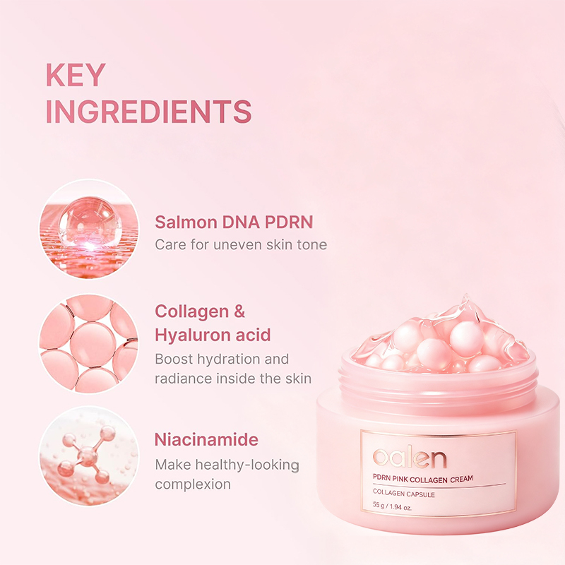 Luxfume Private Label pink Collagen Capsule Face Cream with PDRN Extract Repair Dull Dry Skin Firm Smoothing Facial Cream,oalen cosmetics