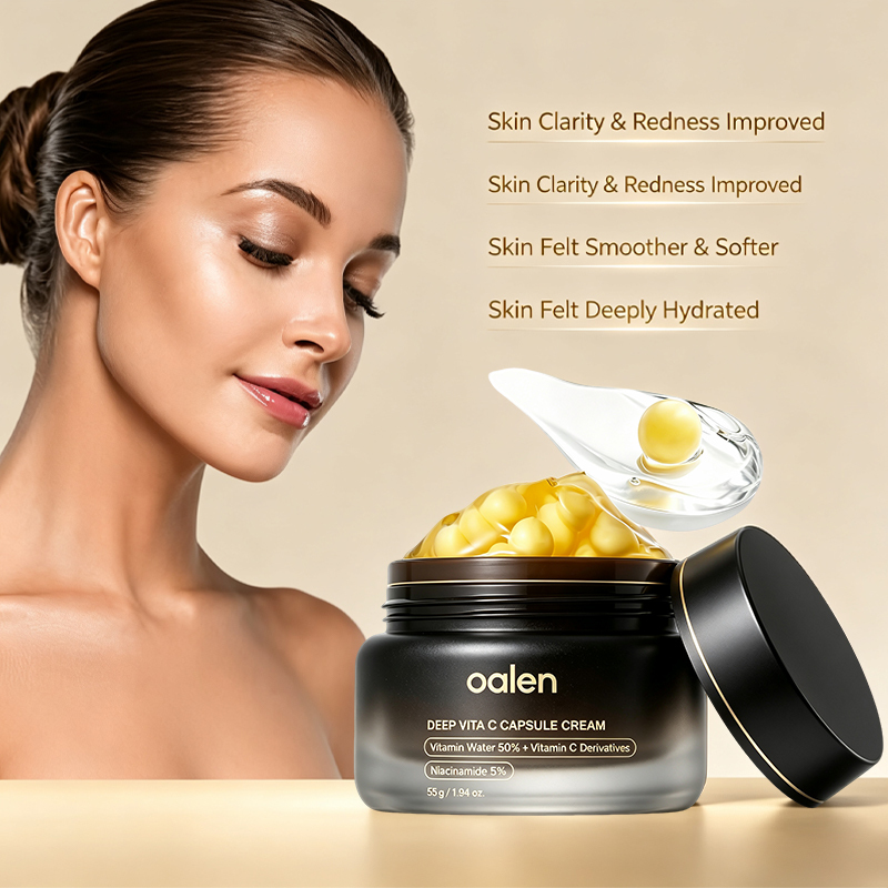 Oalen Private Label Liposome Vitamin c PDRN Golden Capsule Facial Cream Brighten Dull Skin Hydrating Glow Gel Moisturizer,MY SHOP