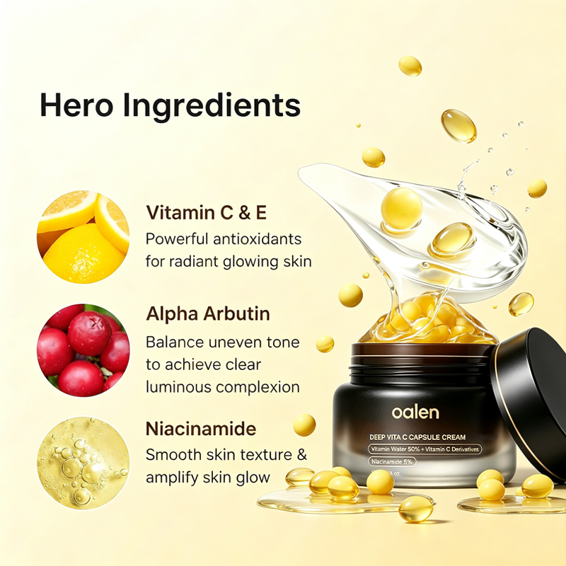 Oalen Private Label Liposome Vitamin c PDRN Golden Capsule Facial Cream Brighten Dull Skin Hydrating Glow Gel Moisturizer,MY SHOP