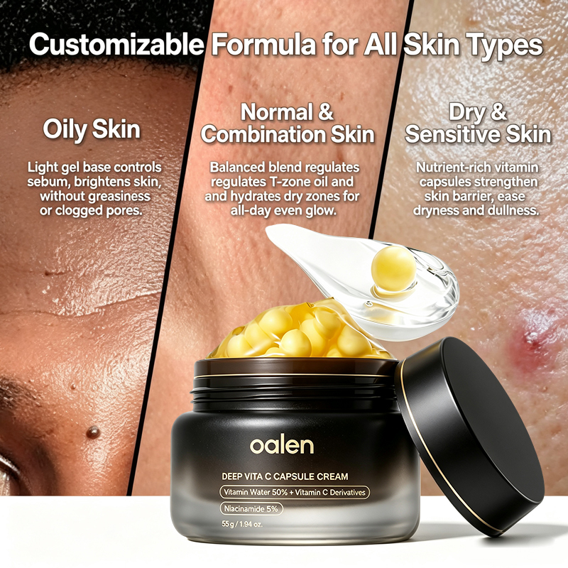 Oalen Private Label Liposome Vitamin c PDRN Golden Capsule Facial Cream Brighten Dull Skin Hydrating Glow Gel Moisturizer,MY SHOP