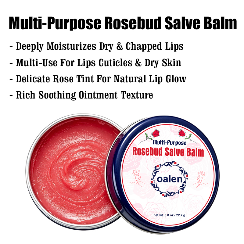 Oalen Private Label Multi Purpose Rosebud Salve Balm Lip Therapy Tin Lip Balm Moisturizing Soothing Lip Care for Dry Chapped Lip,oalen cosmetics