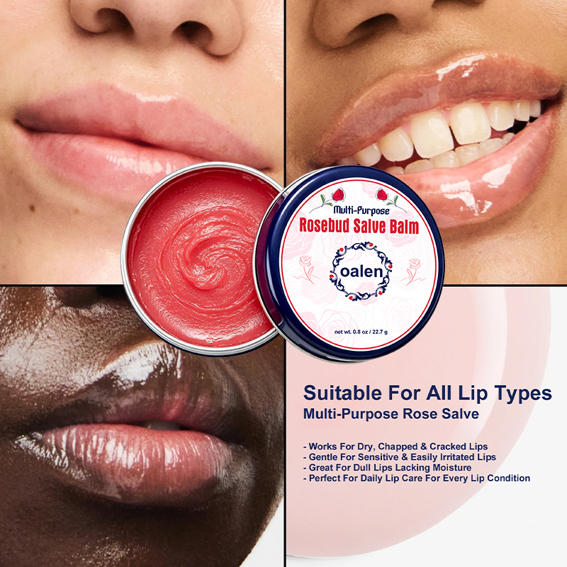 Oalen Private Label Multi Purpose Rosebud Salve Balm Lip Therapy Tin Lip Balm Moisturizing Soothing Lip Care for Dry Chapped Lip,oalen cosmetics