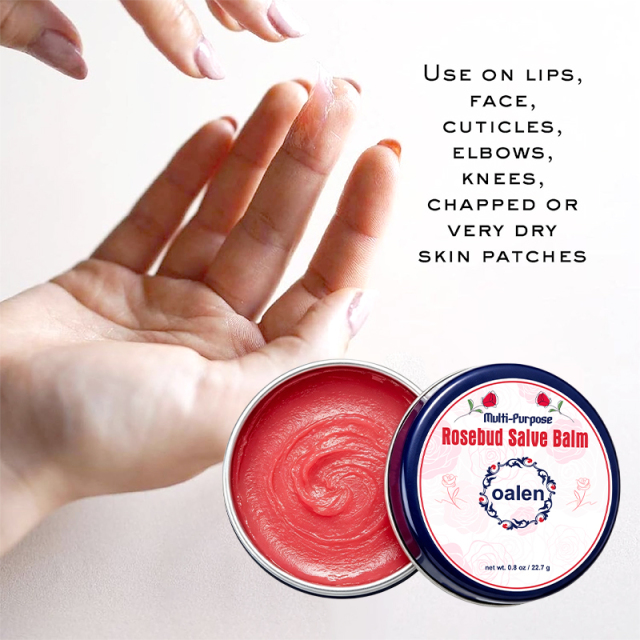 Oalen Private Label Multi Purpose Rosebud Salve Balm Lip Therapy Tin Lip Balm Moisturizing Soothing Lip Care for Dry Chapped Lip,oalen cosmetics