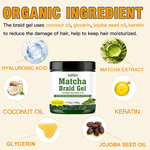Luxfume Private Label 500g Matcha Scented Braid Gel Large Capacity Max Hold Non Greasy Shine for Ponytails Weaves Braids,oalen cosmetics
