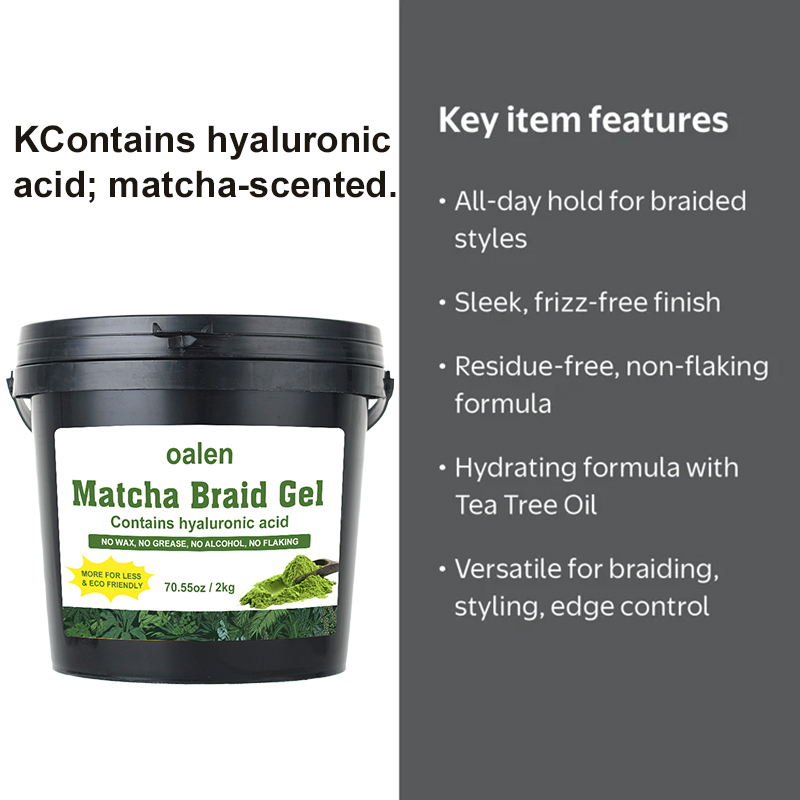 Oalen Big Salon 2KG Private Label Matcha Flavor Braid Gel Strong Hold Smoothing Moisturizing Flake Free for Natural Hair,MY SHOP