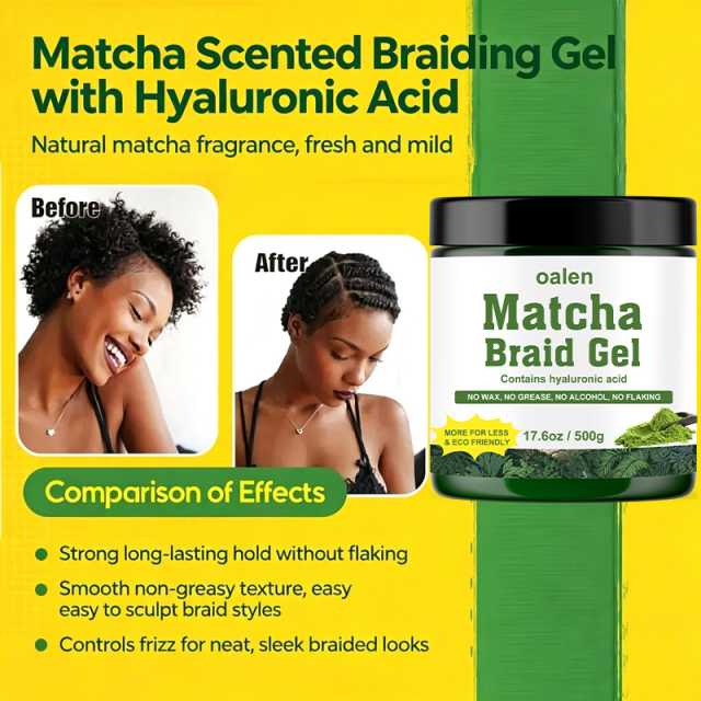 Luxfume Private Label 500g Matcha Scented Braid Gel Large Capacity Max Hold Non Greasy Shine for Ponytails Weaves Braids,oalen cosmetics