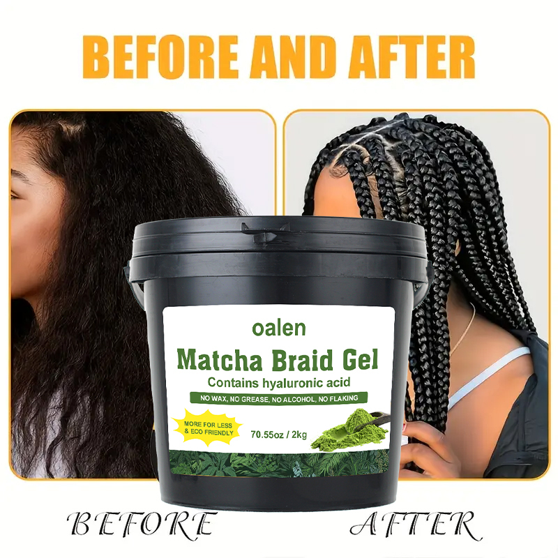 Oalen Big Salon 2KG Private Label Matcha Flavor Braid Gel Strong Hold Smoothing Moisturizing Flake Free for Natural Hair,MY SHOP