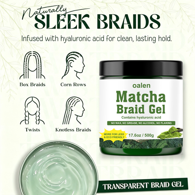 Luxfume Private Label 500g Matcha Scented Braid Gel Large Capacity Max Hold Non Greasy Shine for Ponytails Weaves Braids,oalen cosmetics