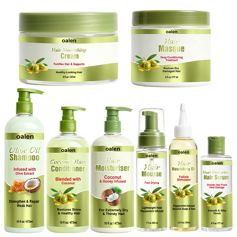 Oalen Private Label Olive Moisture Professional Olive Oil Hair Growth Kit Coconut Mint for Damaged 4c Hair Moisturizing,oalen cosmetics
