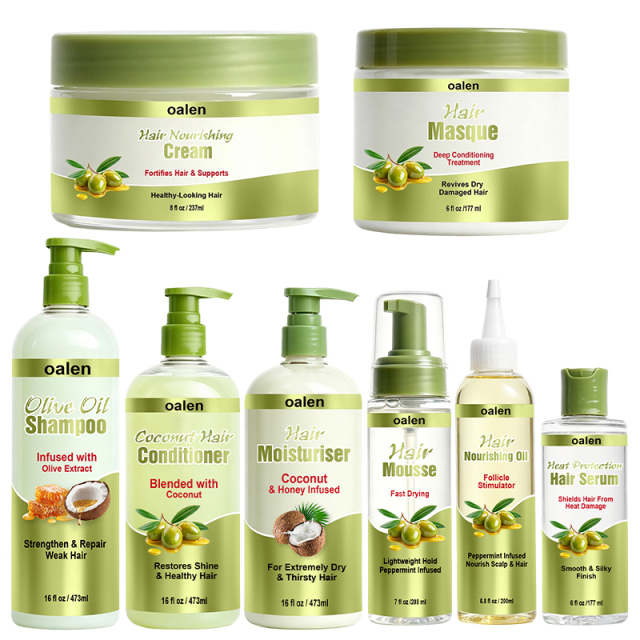 Oalen Private Label Olive Moisture Professional Olive Oil Hair Growth Kit Coconut Mint for Damaged 4c Hair Moisturizing,oalen cosmetics
