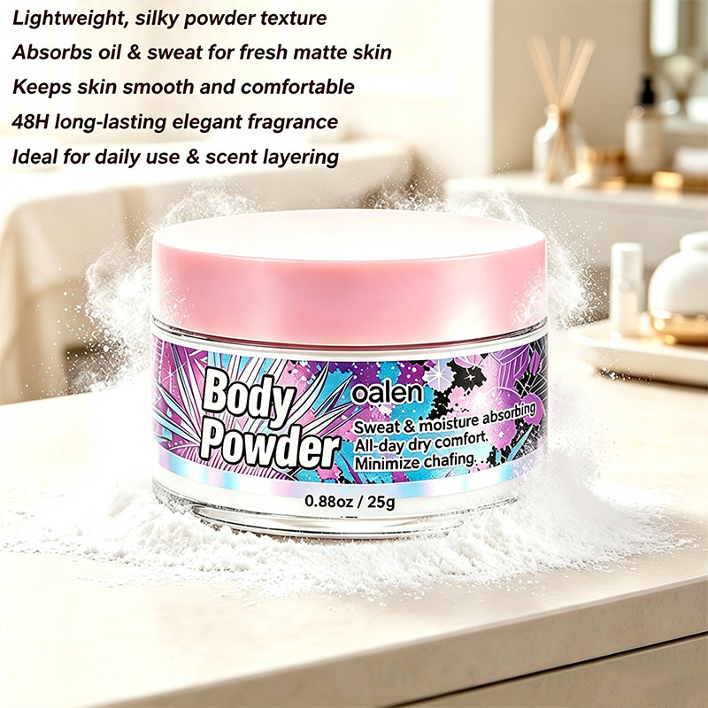Oalen Private Label Natural Soothing Body Powder with Tapioca Aloe Coconut Oil Control Refreshing Fragrant Body Powder,oalen cosmetics