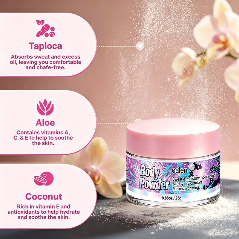Oalen Private Label Natural Soothing Body Powder with Tapioca Aloe Coconut Oil Control Refreshing Fragrant Body Powder,oalen cosmetics