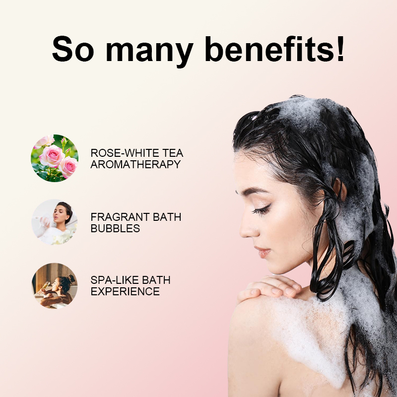 Luxfume Private Label Rose White Tea Bubble Bath Dense Foam Soothing Aroma Home Bathing Product,oalen cosmetics