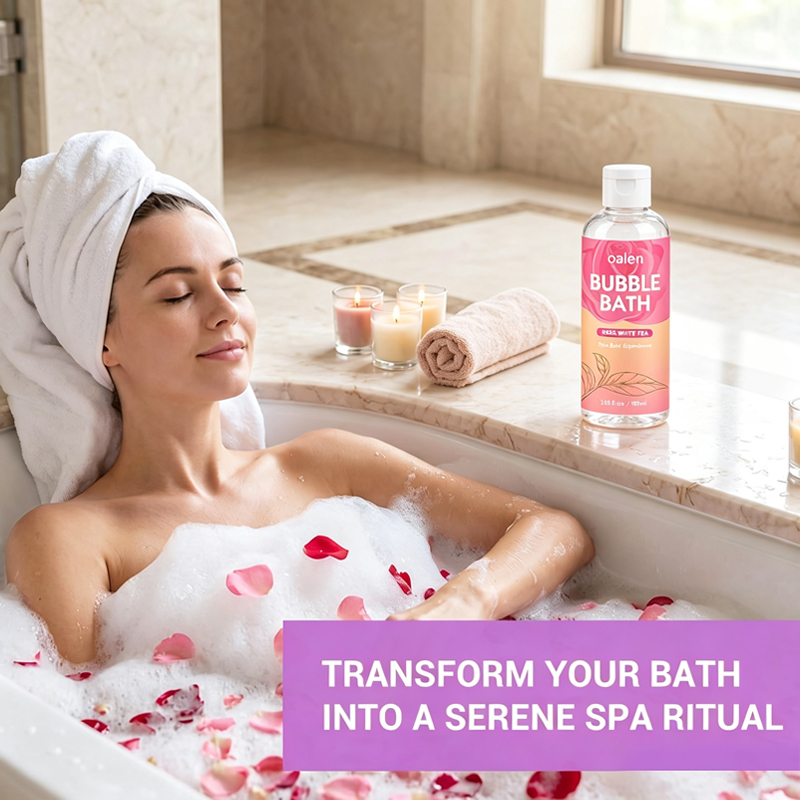Luxfume Private Label Rose White Tea Bubble Bath Dense Foam Soothing Aroma Home Bathing Product,oalen cosmetics