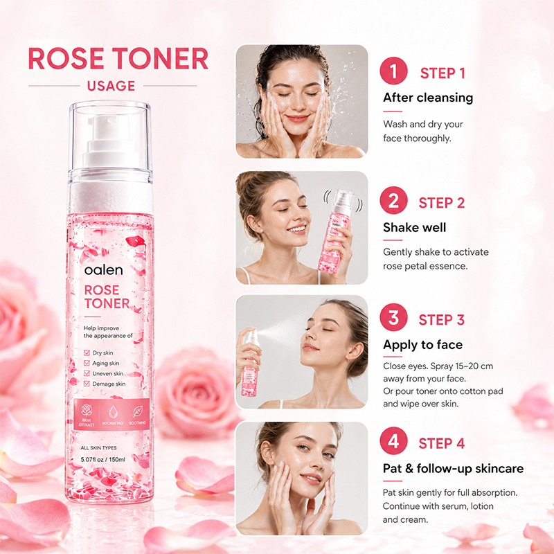 Luxfume Private Label Rose Petal Toner Spray Deep Hydrating Soothe Dry Skin Improve Uneven Dull Damaged Facial Texture,oalen cosmetics