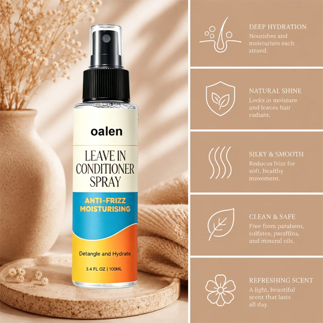 Luxfume Private Label Leave in Conditioner Spray Anti Frizz Moisturising Detangling Hair Spray for All Hair Types,oalen cosmetics