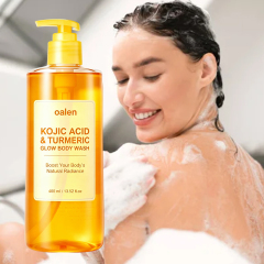 Oalen Private Label Kojic Acid Turmeric Brightening Body Wash Shower Gel Deep Cleansing Hydrating for Uneven Skin,oalen cosmetics