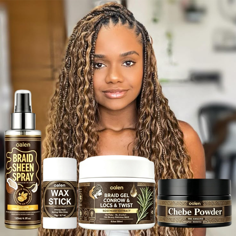 Oalen Private Label 4 in 1 Braid Styling Kit Strong Hold Edge Control Nourishing Chebe Hair Powder Shine Spray for Braids,oalen cosmetics
