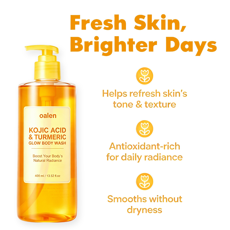 Oalen Private Label Turmeric Kojic Acid Body Wash Gentle Shower Gel Infused With Niacinamide Vitamin C Improve Uneven Skin Tone,oalen cosmetics
