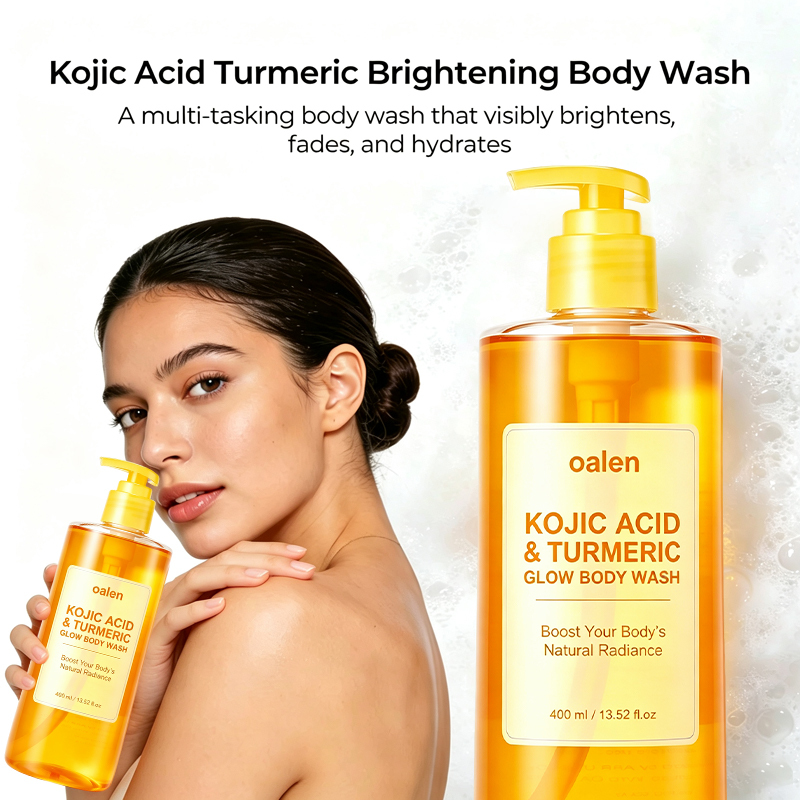 Oalen Private Label Turmeric Kojic Acid Body Wash Gentle Shower Gel Infused With Niacinamide Vitamin C Improve Uneven Skin Tone,oalen cosmetics