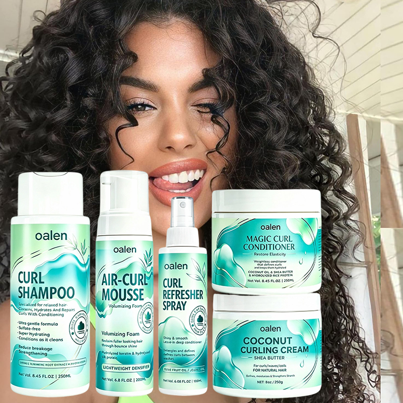 Oalen Private Label 5 in 1 Curl Hair Products Kit Long Lasting Moisturizing Styling Products for Curly and Wavy Hair,oalen cosmetics