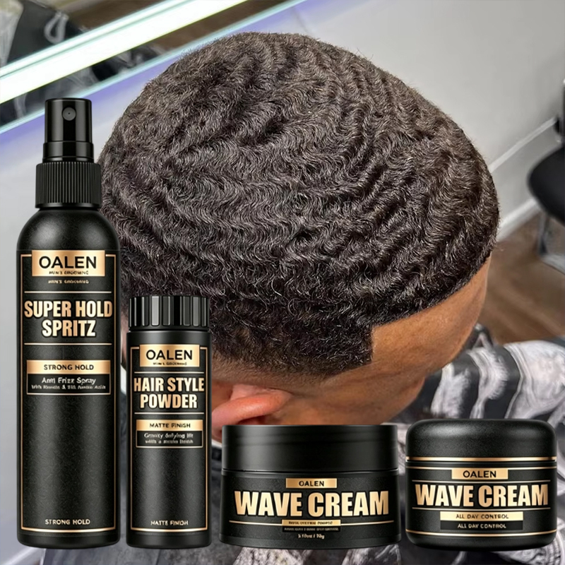 Oalen Private Label Black Men's Hair Styling Kit for 360 Waves Wave Pomade Styling Powder Strong Hold Spray and Edge Control Gel,MY SHOP