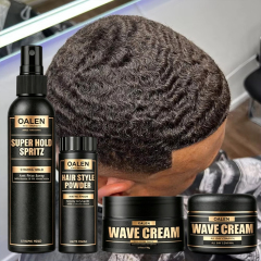 Oalen Private Label Black Men's Hair Styling Kit for 360 Waves Wave Pomade Styling Powder Strong Hold Spray and Edge Control Gel,MY SHOP