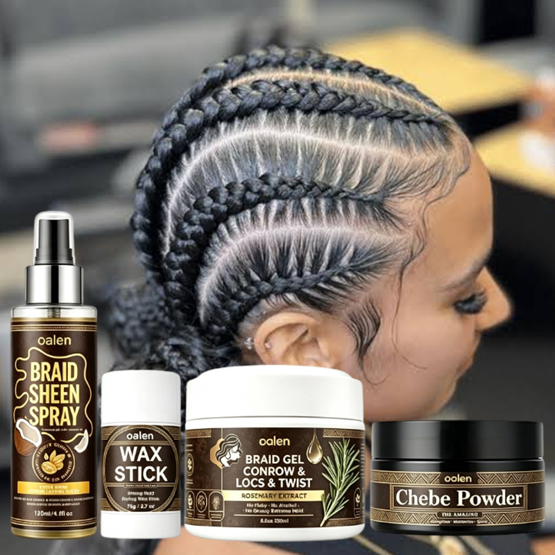 Oalen Private Label 4 in 1 Braid Styling Kit Strong Hold Edge Control Nourishing Chebe Hair Powder Shine Spray for Braids,oalen cosmetics
