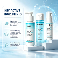 Oalen Private Label 3 Step Acne Care Kit Facial Acne Treatment Set Exfoliating Toner Spot Care 30 Day Complete Facial Skin Care,oalen cosmetics