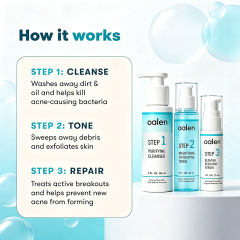 Oalen Private Label 3 Step Acne Care Kit Facial Acne Treatment Set Exfoliating Toner Spot Care 30 Day Complete Facial Skin Care,oalen cosmetics