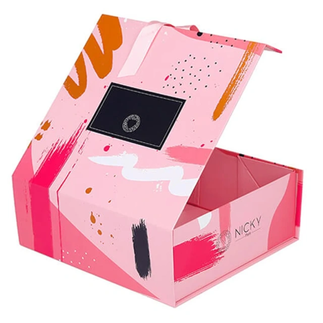 Luxury Colorful Paper Folding Gift Box Candy Folded Boxes Pink Color Folding Box With Ribbon
