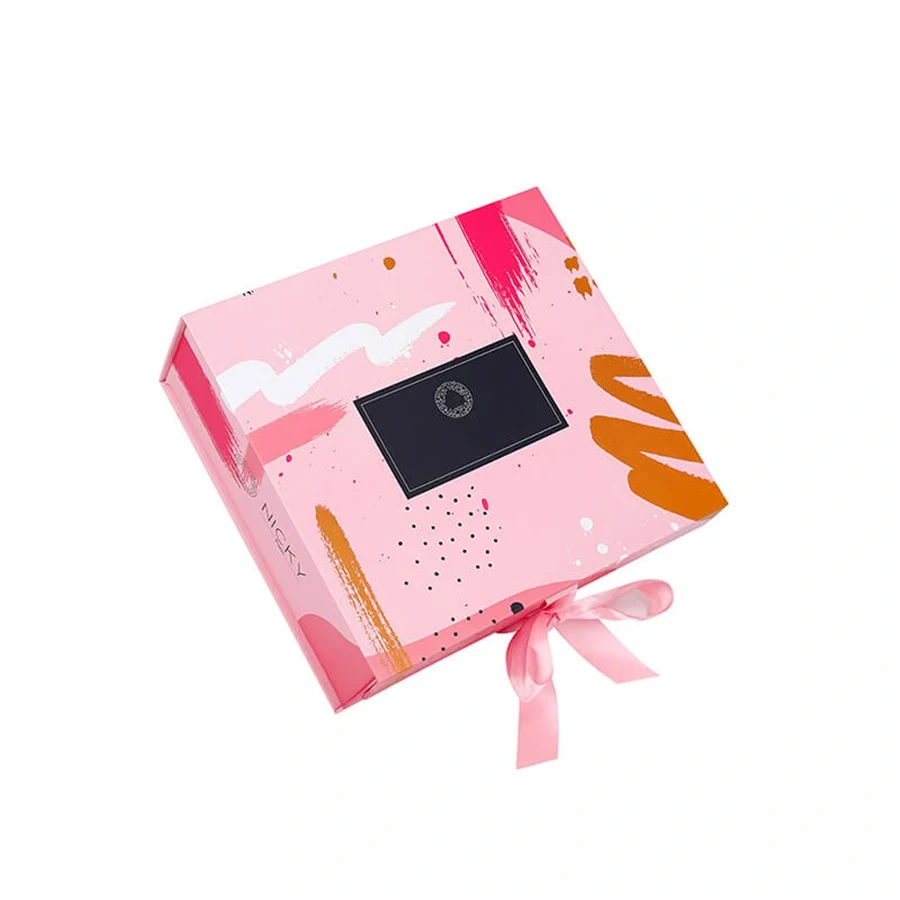 Luxury Colorful Paper Folding Gift Box Candy Folded Boxes Pink Color Folding Box With Ribbon