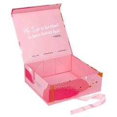 Luxury Colorful Paper Folding Gift Box Candy Folded Boxes Pink Color Folding Box With Ribbon