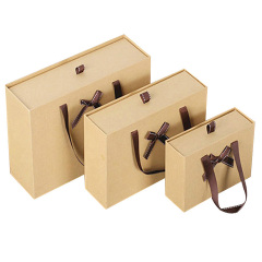 Custom Size Cardboard Paper Hard Rigid Box Packaging Luxury Drawer Box With Ribbon Handle