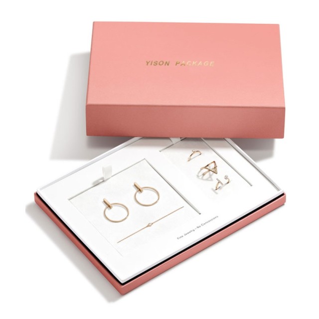 Luxury Gift Box Pink Color Jewelry Packaging Lip And Base Box Wedding Ring Telescope Box With Ribbon