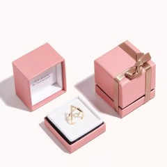 Luxury Gift Box Pink Color Jewelry Packaging Lip And Base Box Wedding Ring Telescope Box With Ribbon
