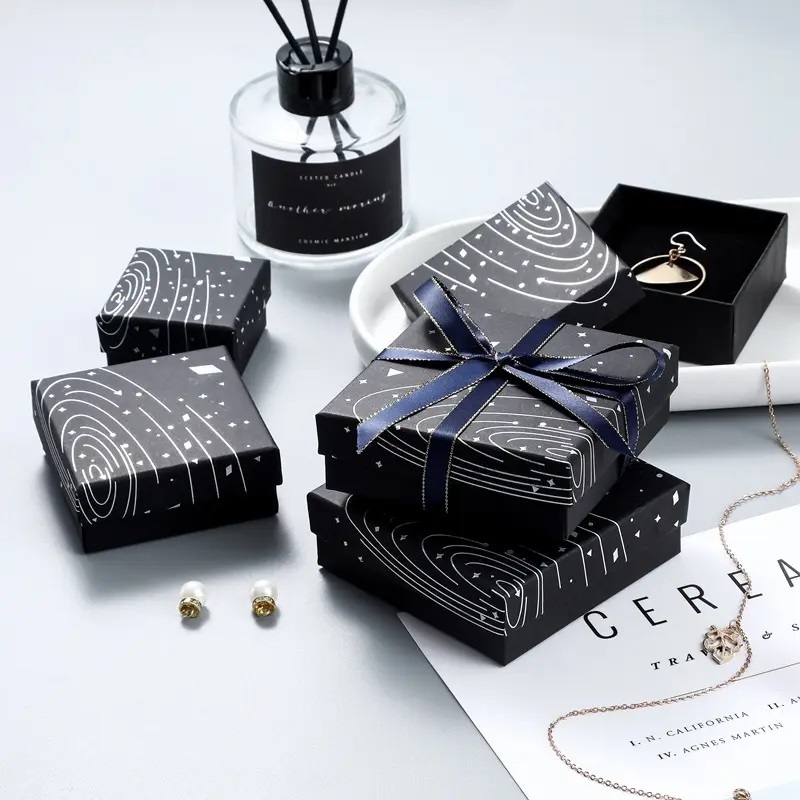 Eco Friendly Custom Size Gift Boxes Black Package Box Luxurious Jewelry Clothes Lip And Base Box
