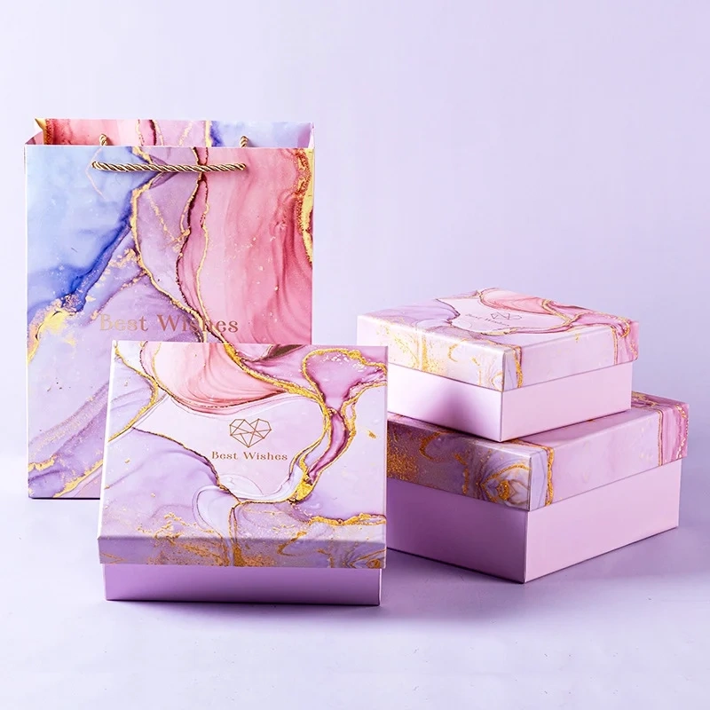 Luxury customized gold stamping cardboard birthday flower perfume cosmetic clothing jewelry lid and base gift packaging box