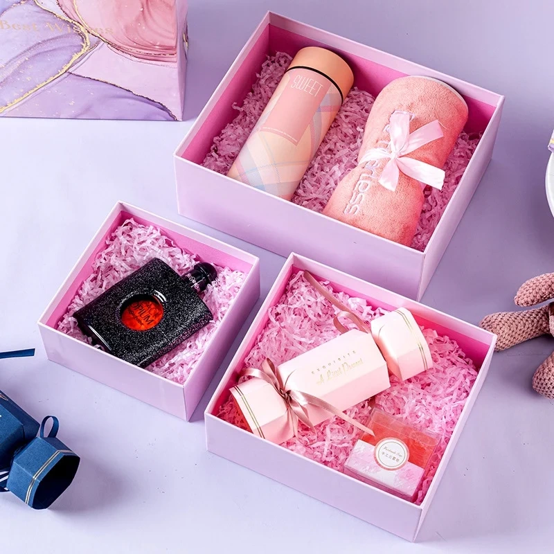 Luxury customized gold stamping cardboard birthday flower perfume cosmetic clothing jewelry lid and base gift packaging box