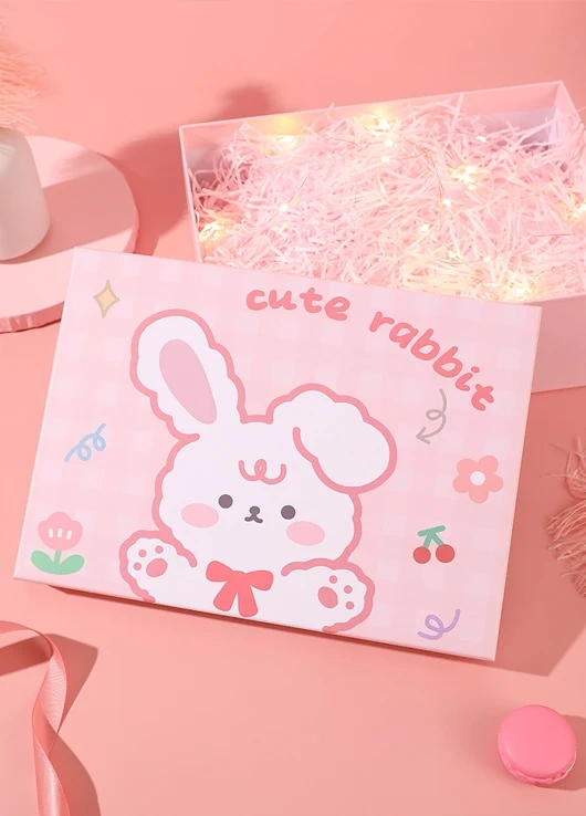 Luxury customized eco friendly cute rabbit cardboard cosmetic clothing jewelry folding gift packaging for children