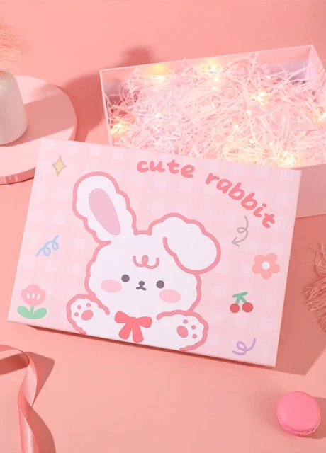 Luxury customized eco friendly cute rabbit cardboard cosmetic clothing jewelry folding gift packaging for children