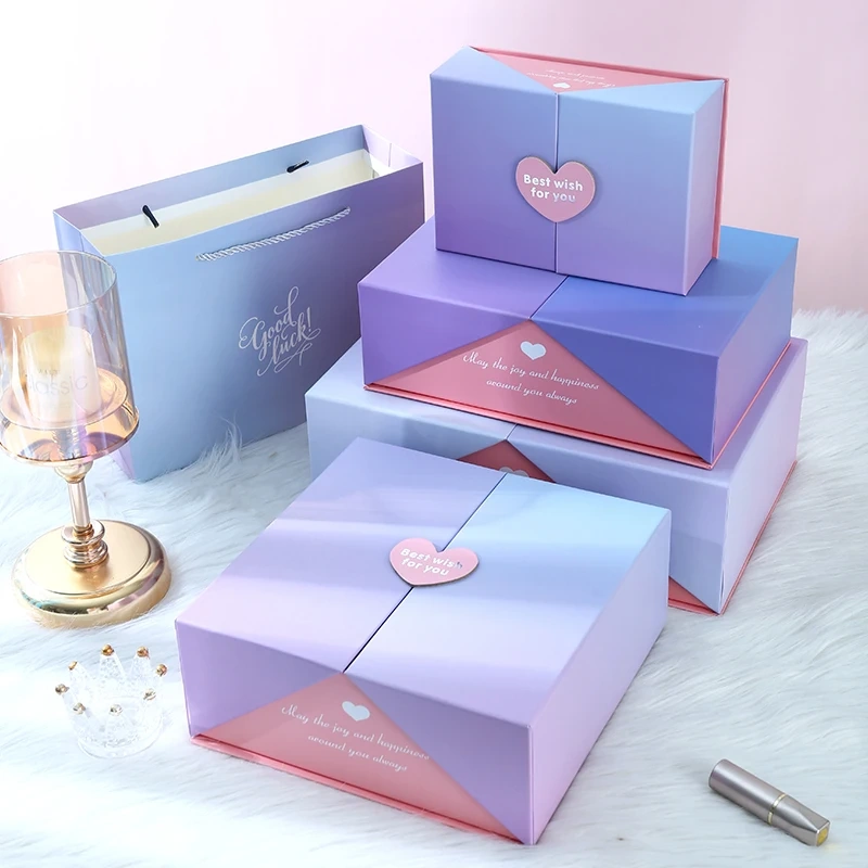 Custom Double Door Packaging Paper Boxes Printing Valentine Jewellery Box Luxury Magnetic Gift Set Box