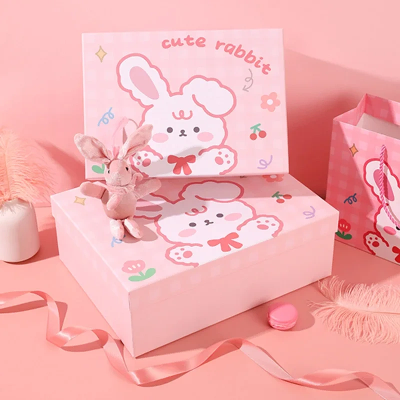 Luxury customized eco friendly cute rabbit cardboard cosmetic clothing jewelry folding gift packaging for children